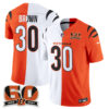 Cincinnati Bengals Chase Brown Split Edition Vapor Jersey - All Stitched - White Orange