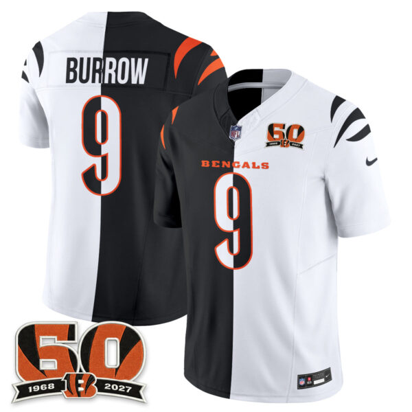 Cincinnati Bengals Joe Burrow Split Edition Vapor Jersey - All Stitched - Black White