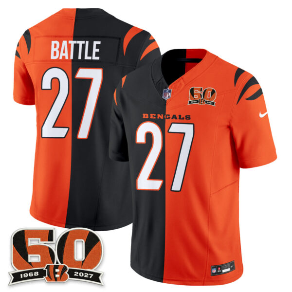 Cincinnati Bengals Jordan Battle Split Edition Vapor Jersey - All Stitched - Black Orange