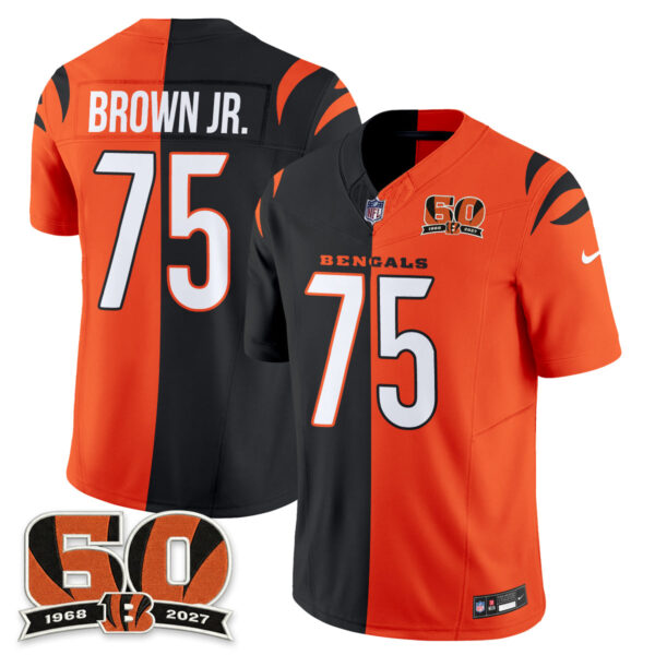 Cincinnati Bengals Orlando Brown Jr. Split Edition Vapor Jersey - All Stitched - Black Orange
