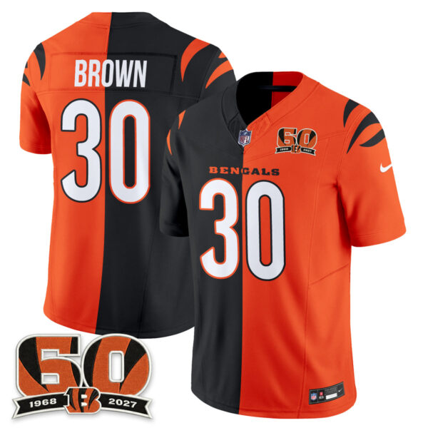 Cincinnati Bengals Chase Brown Split Edition Vapor Jersey - All Stitched - Black Orange