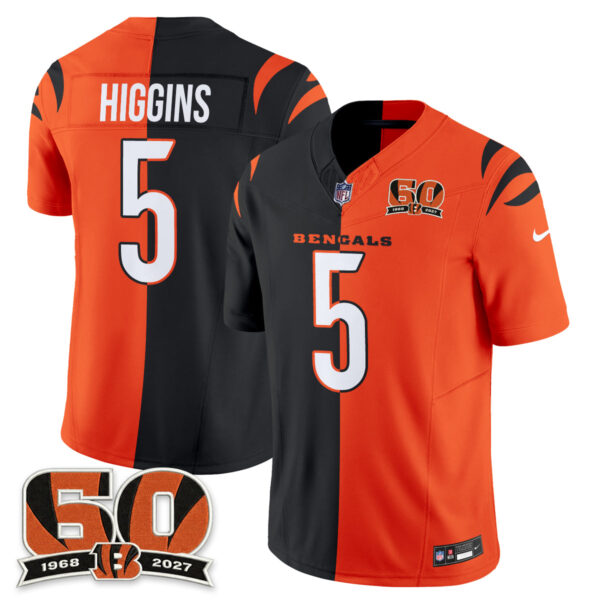 Cincinnati Bengals Tee Higgins Split Edition Vapor Jersey - All Stitched - Black Orange