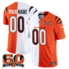 Cincinnati Bengals Split Edition Vapor Custom Jersey - All Stitched - White Orange
