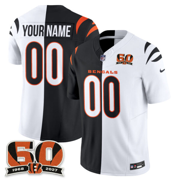 Cincinnati Bengals Split Edition Vapor Custom Jersey - All Stitched - Black White