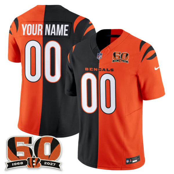Cincinnati Bengals Split Edition Vapor Custom Jersey - All Stitched - Black Orange