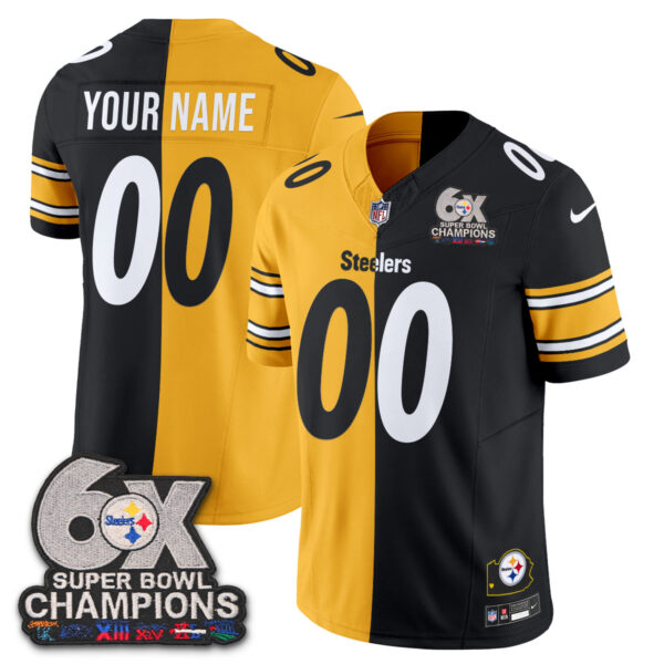 Pittsburgh Steelers Super Bowl Split Vapor Limited Custom Jersey - All Stitched - Black Yellow