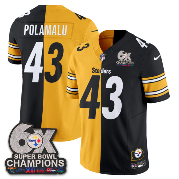 Pittsburgh Steelers Troy Polamalu Super Bowl Split Vapor Limited Jersey - All Stitched - Black Yellow