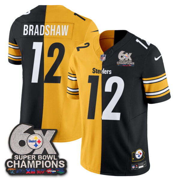 Pittsburgh Steelers Terry Bradshaw Super Bowl Split Vapor Limited Jersey - All Stitched - Black Yellow