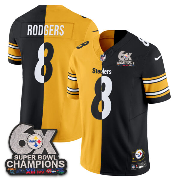 Pittsburgh Steelers Aaron Rodgers Super Bowl Split Vapor Limited Jersey - All Stitched - Black Yellow