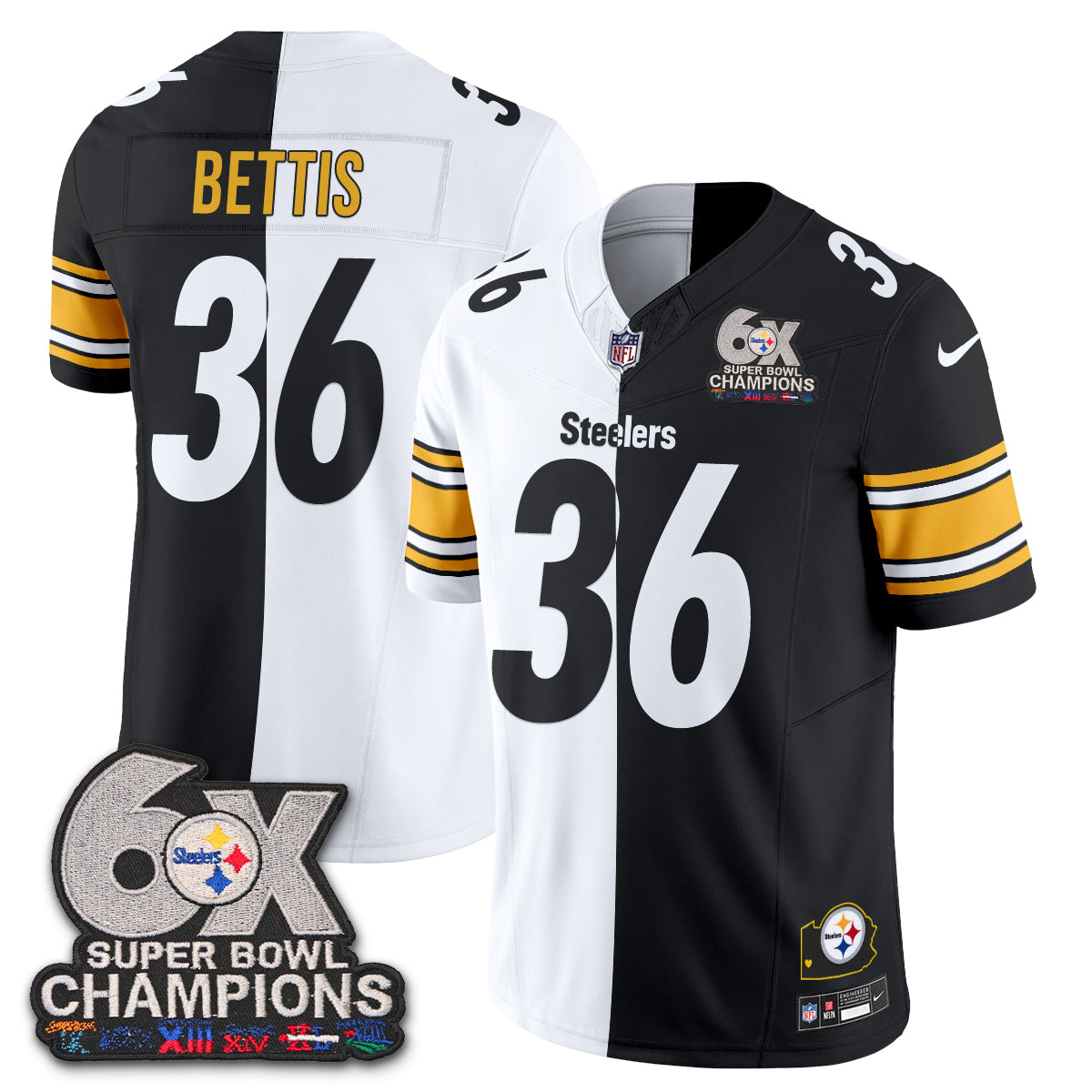 Pittsburgh Steelers Jerome Bettis Super Bowl Split Vapor Limited Jersey - All Stitched - Black White