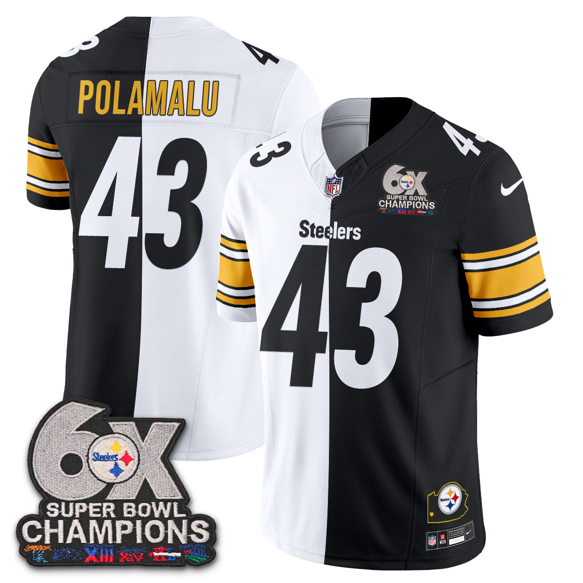 Pittsburgh Steelers Troy Polamalu Super Bowl Split Vapor Limited Jersey - All Stitched - Black White