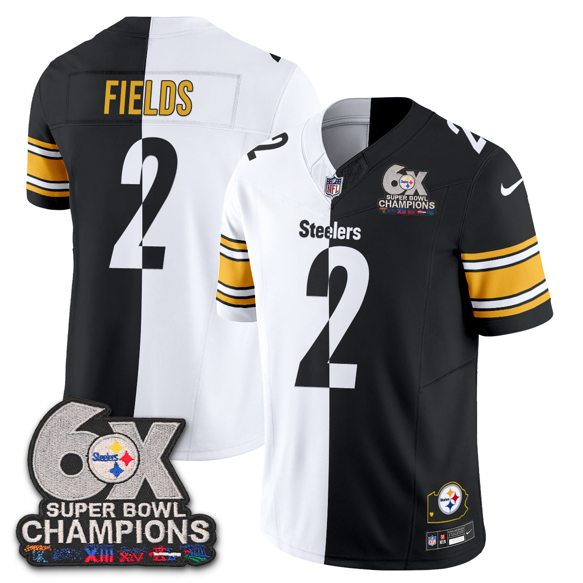 Pittsburgh Steelers Justin Fields Super Bowl Split Vapor Limited Jersey - All Stitched - Black White
