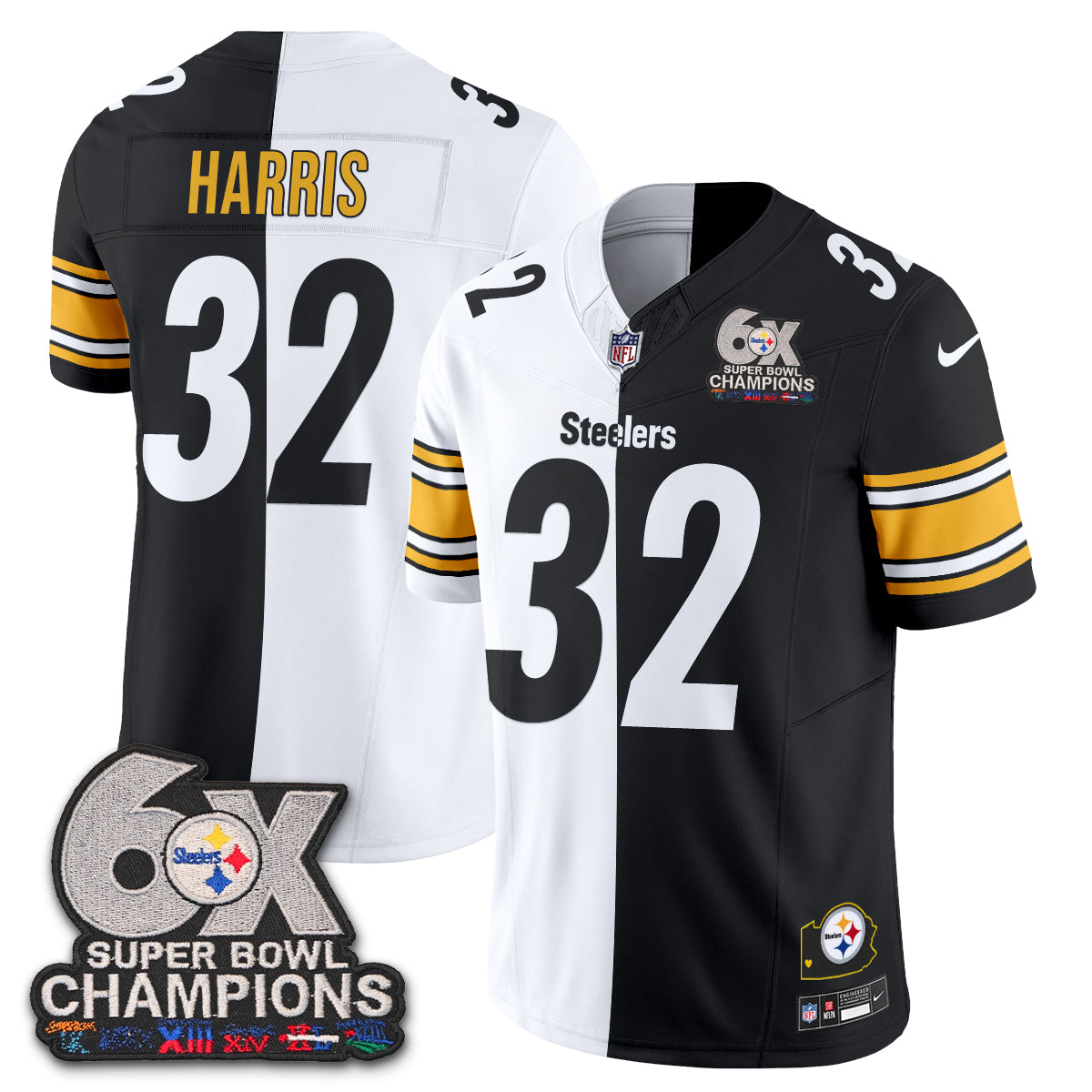 Pittsburgh Steelers Franco Harris Super Bowl Split Vapor Limited Jersey - All Stitched - Black White