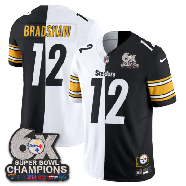 Pittsburgh Steelers Terry Bradshaw Super Bowl Split Vapor Limited Jersey - All Stitched - Black White
