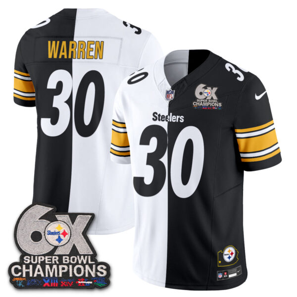 Pittsburgh Steelers Jaylen Warren Super Bowl Split Vapor Limited Jersey - All Stitched - Black White