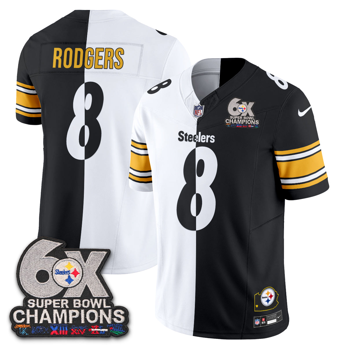 Pittsburgh Steelers Aaron Rodgers Super Bowl Split Vapor Limited Jersey - All Stitched - Black White