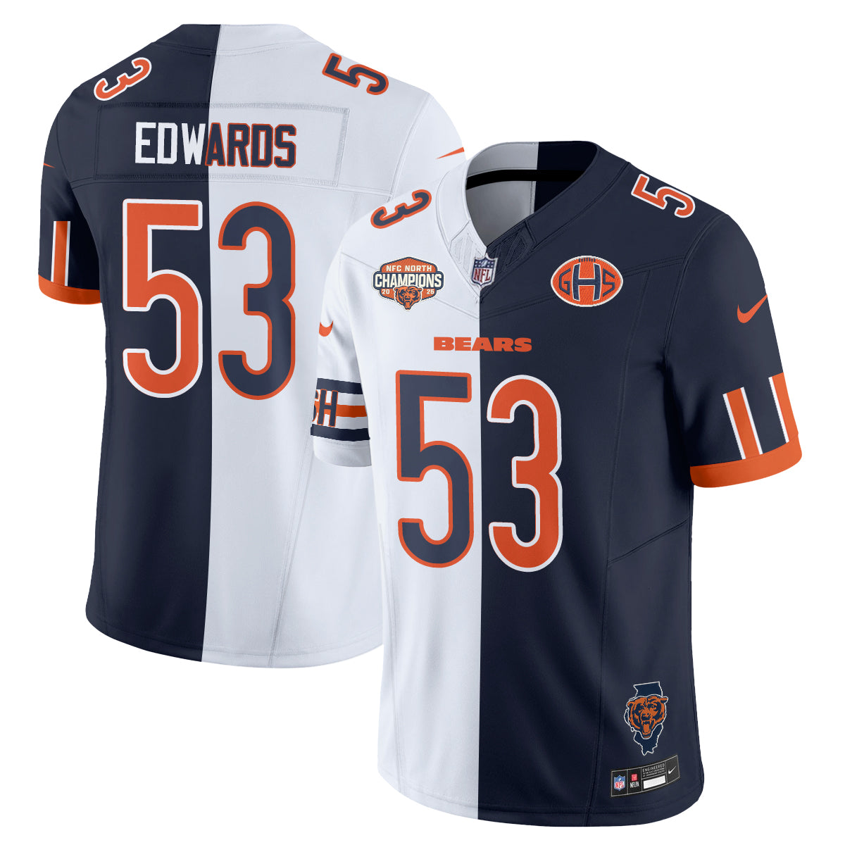 Chicago Bears T.J. Edwards 2026 Split Vapor Limited Jersey - All Stitched - White Rivalrie