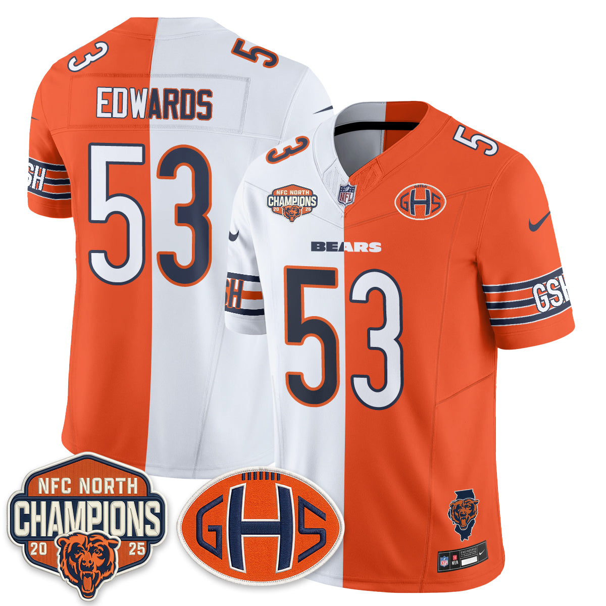 Chicago Bears T.J. Edwards 2026 Split Vapor Limited Jersey - All Stitched - Orange White