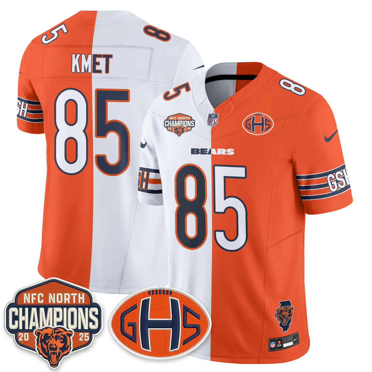 Chicago Bears Cole Kmet 2026 Split Vapor Limited Jersey - All Stitched - Orange White