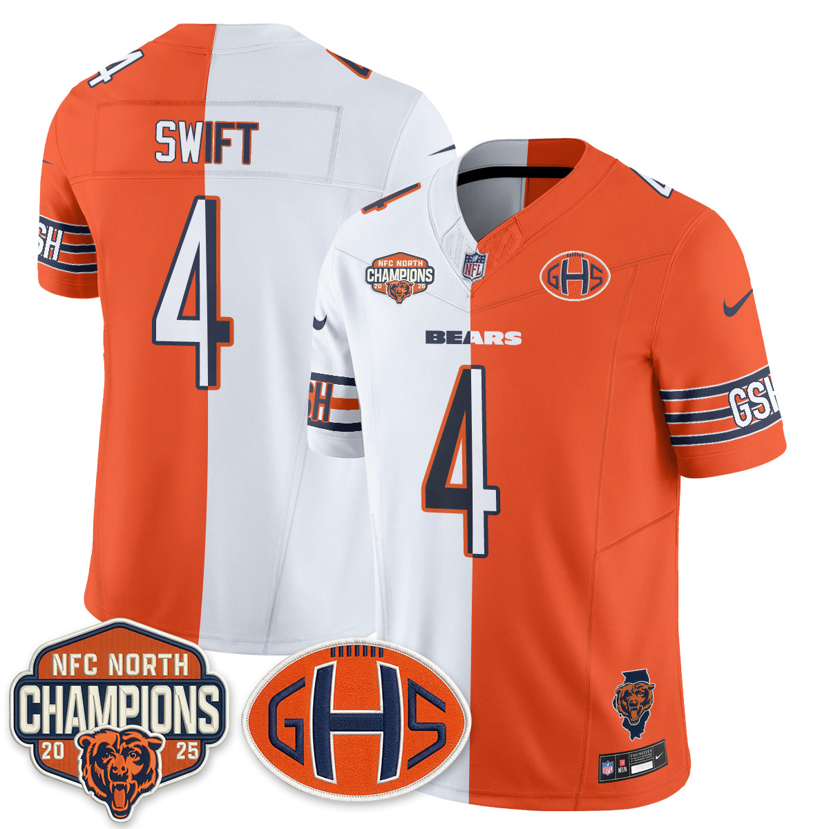 Chicago Bears D'Andre Swift 2026 Split Vapor Limited Jersey - All Stitched - Orange White