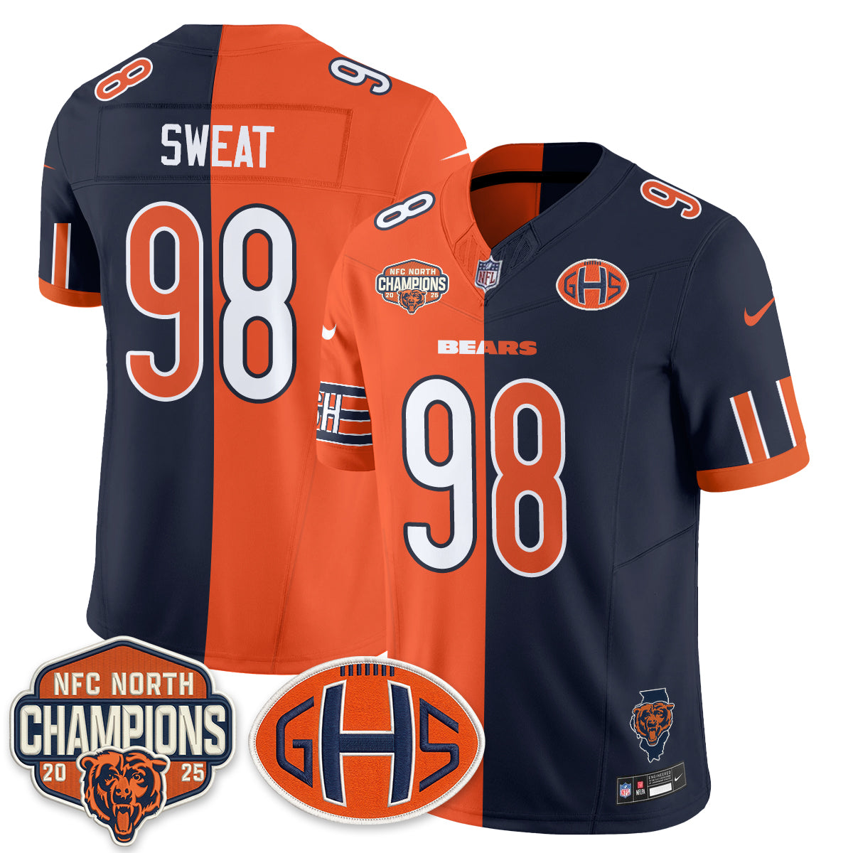Chicago Bears Montez Sweat 2026 Split Vapor Limited Jersey - All Stitched - Orange Rivalries
