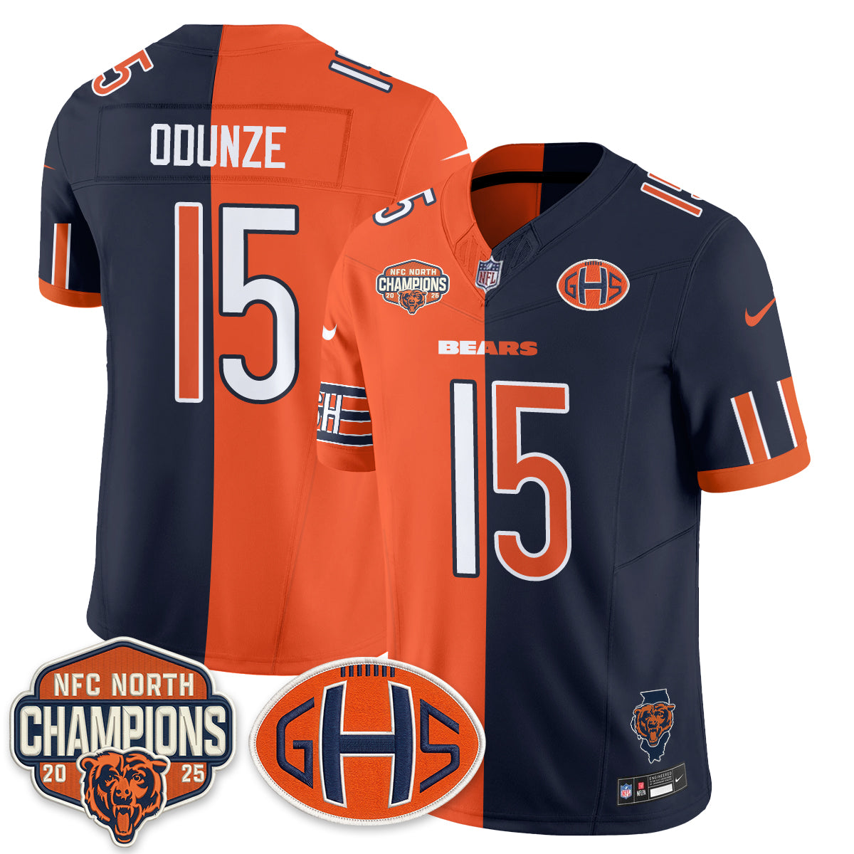 Chicago Bears Rome Odunze 2026 Split Vapor Limited Jersey - All Stitched - Orange Rivalries