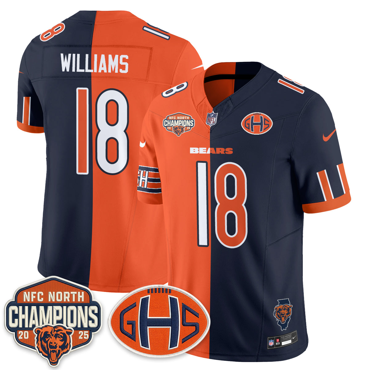 Chicago Bears Caleb Williams 2026 Split Vapor Limited Jersey - All Stitched - Orange Rivalries