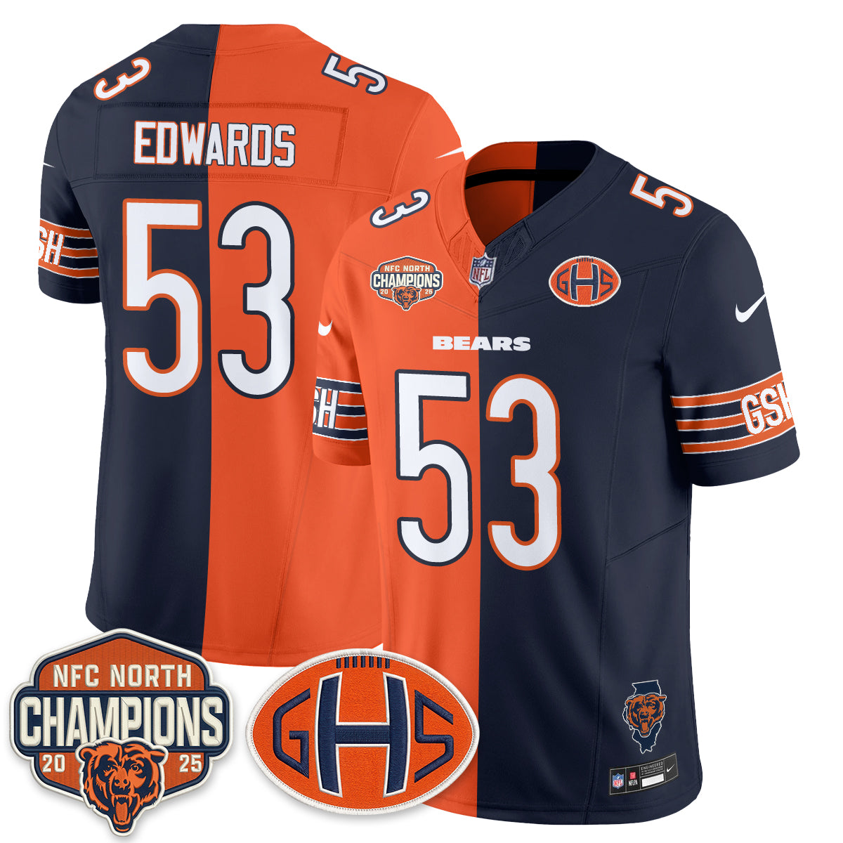 Chicago Bears T.J. Edwards 2026 Split Vapor Limited Jersey - All Stitched - Navy Orange