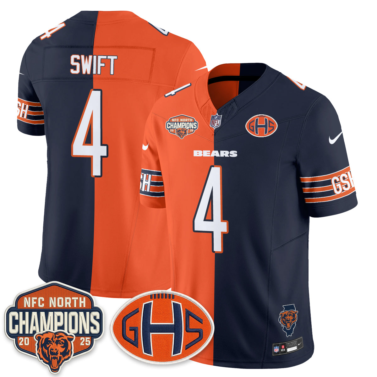 Chicago Bears D'Andre Swift 2026 Split Vapor Limited Jersey - All Stitched - Navy Orange