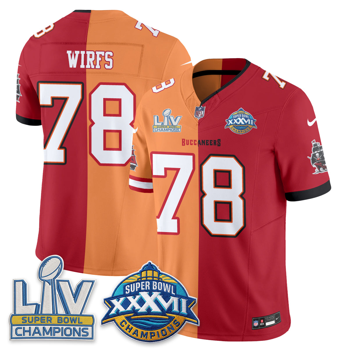 Tampa Bay Buccaneers Tristan Wirfs Super Bowl Split Vapor Limited Jersey - All Stitched - Red Creamsicle