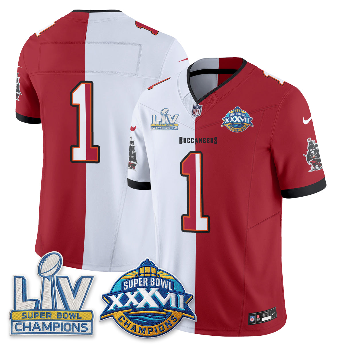 Tampa Bay Buccaneers Team Super Bowl Split Vapor Limited Jersey - All Stitched - White Red
