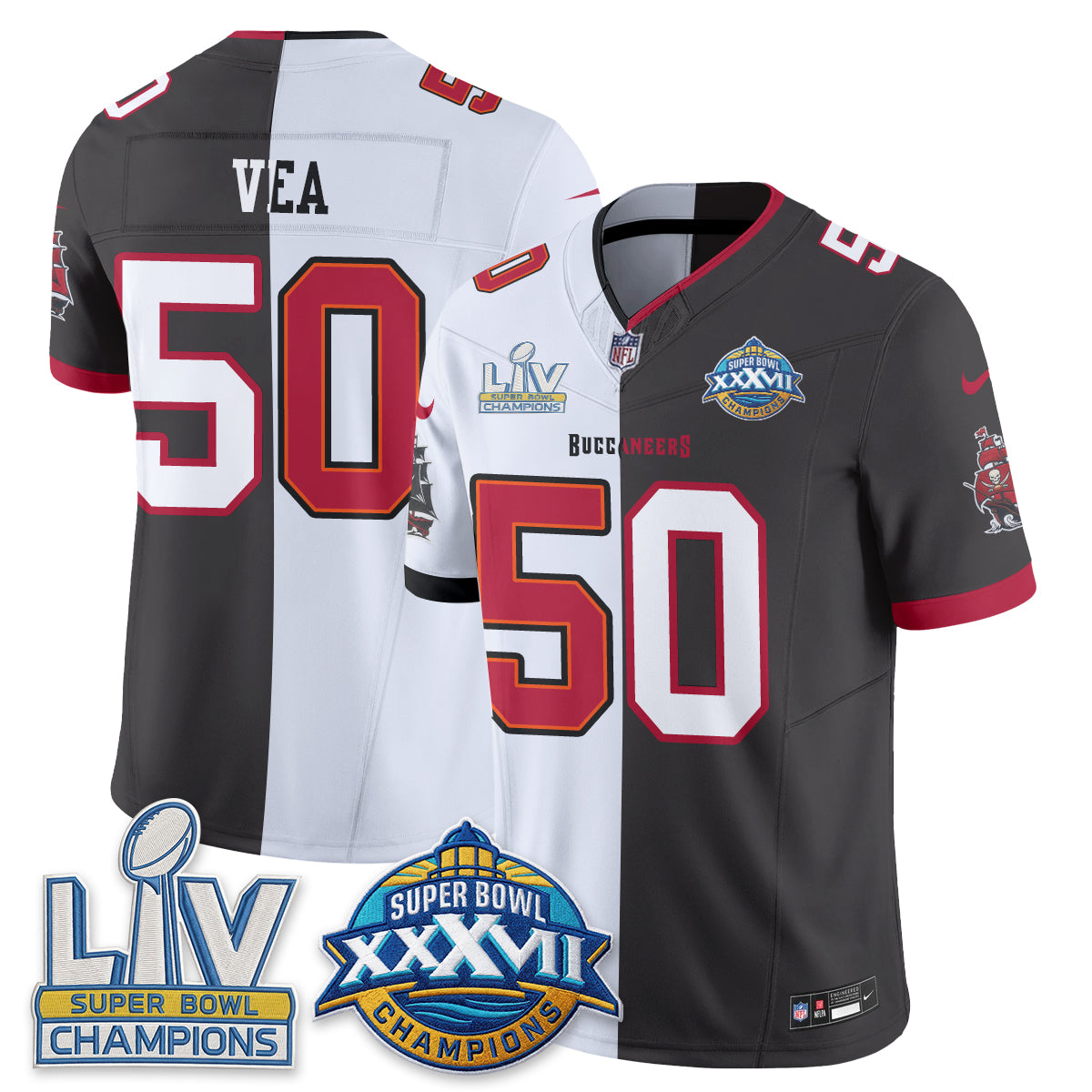 Tampa Bay Buccaneers Vita Vea Super Bowl Split Vapor Limited Jersey - All Stitched - White Pewter