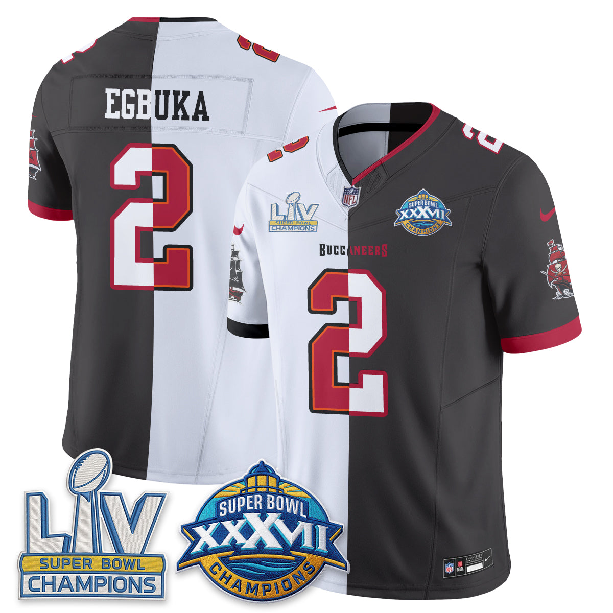 Tampa Bay Buccaneers Emeka Egbuka Super Bowl Split Vapor Limited Jersey - All Stitched - White Pewter