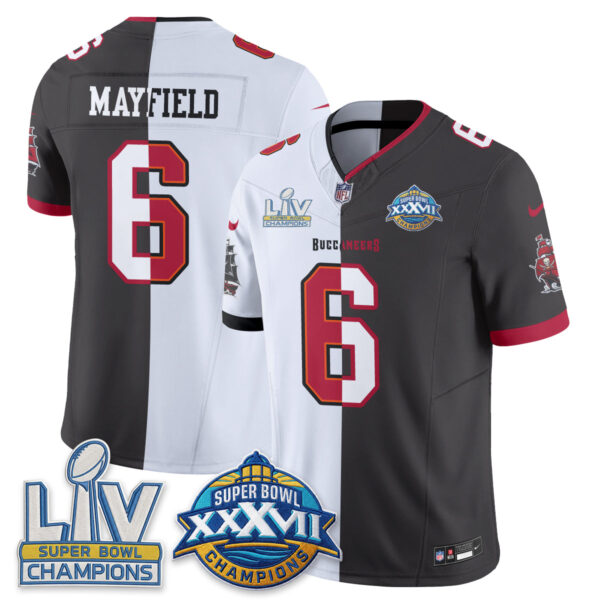 Tampa Bay Buccaneers Baker Mayfield Super Bowl Split Vapor Limited Jersey - All Stitched - White Pewter