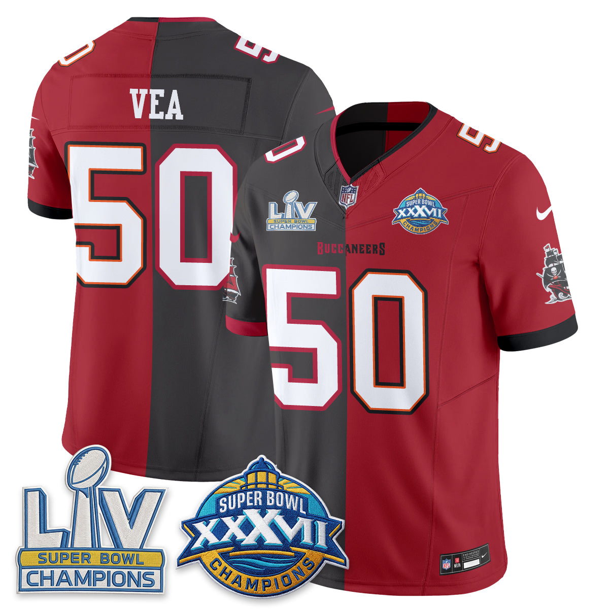 Tampa Bay Buccaneers Vita Vea Super Bowl Split Vapor Limited Jersey - All Stitched - Red Pewter