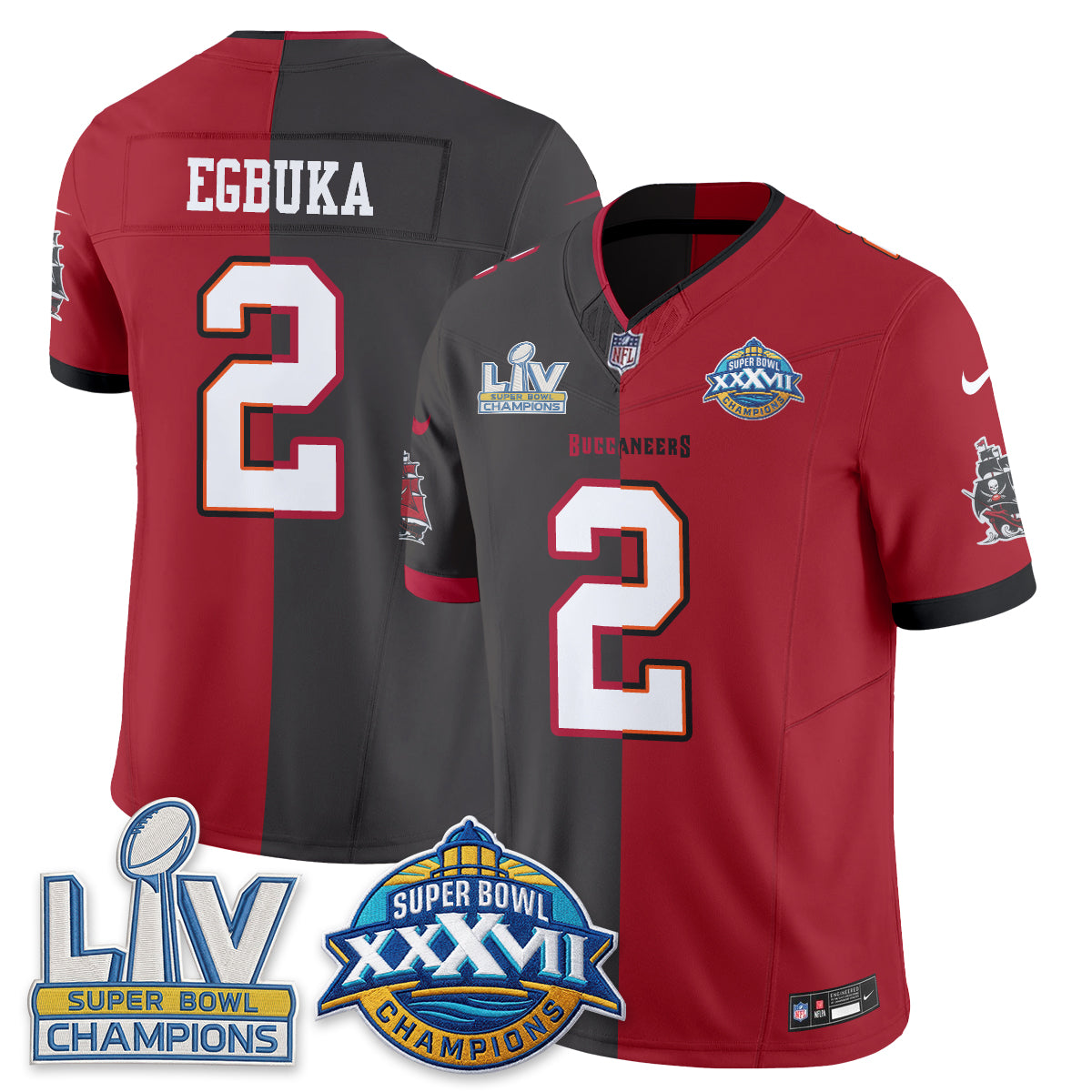 Tampa Bay Buccaneers Emeka Egbuka Super Bowl Split Vapor Limited Jersey - All Stitched - Red Pewter