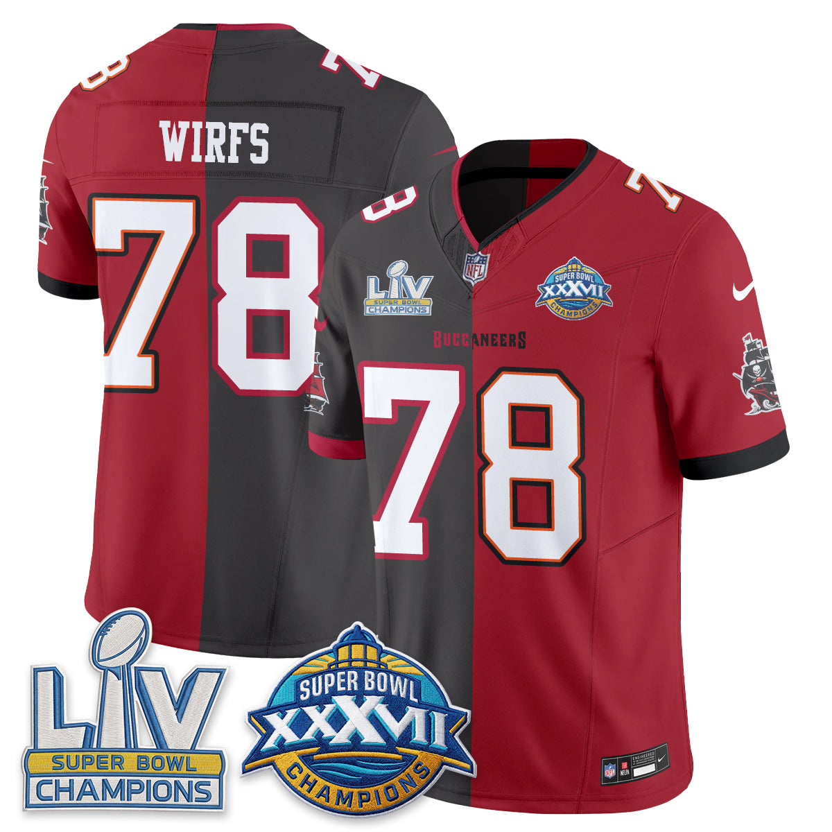 Tampa Bay Buccaneers Tristan Wirfs Super Bowl Split Vapor Limited Jersey - All Stitched - Red Pewter