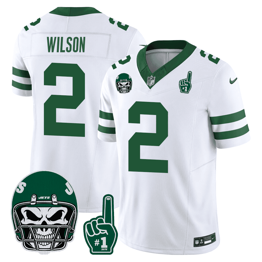 New York Jets Zach Wilson 1980s Throwback Number 1 Patch Limited Jersey - All Stitched