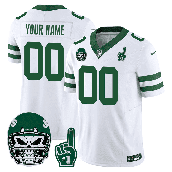 New York Jets 1980s Throwback Number 1 Patch Limited Custom Jersey - All Stitched
