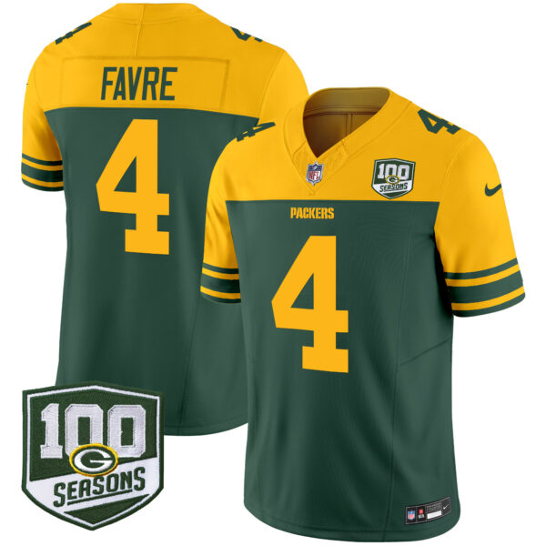 Green Bay Packers Brett Favre Throwback 100th Season Patch Vapor Limited Jersey - All Stitched - Green