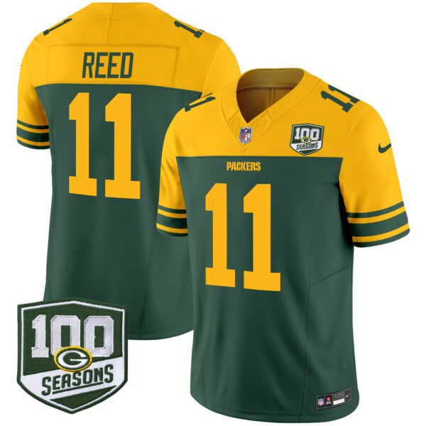 Green Bay Packers Jayden Reed Throwback 100th Season Patch Vapor Limited Jersey - All Stitched - Green
