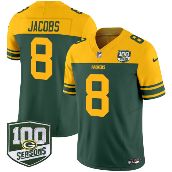 Green Bay Packers Josh Jacobs Throwback 100th Season Patch Vapor Limited Jersey - All Stitched - Green