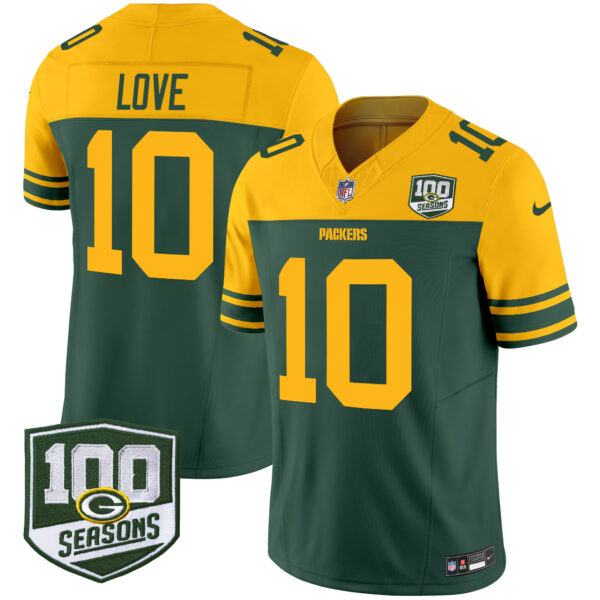 Green Bay Packers Jordan Love Throwback 100th Season Patch Vapor Limited Jersey - All Stitched - Green