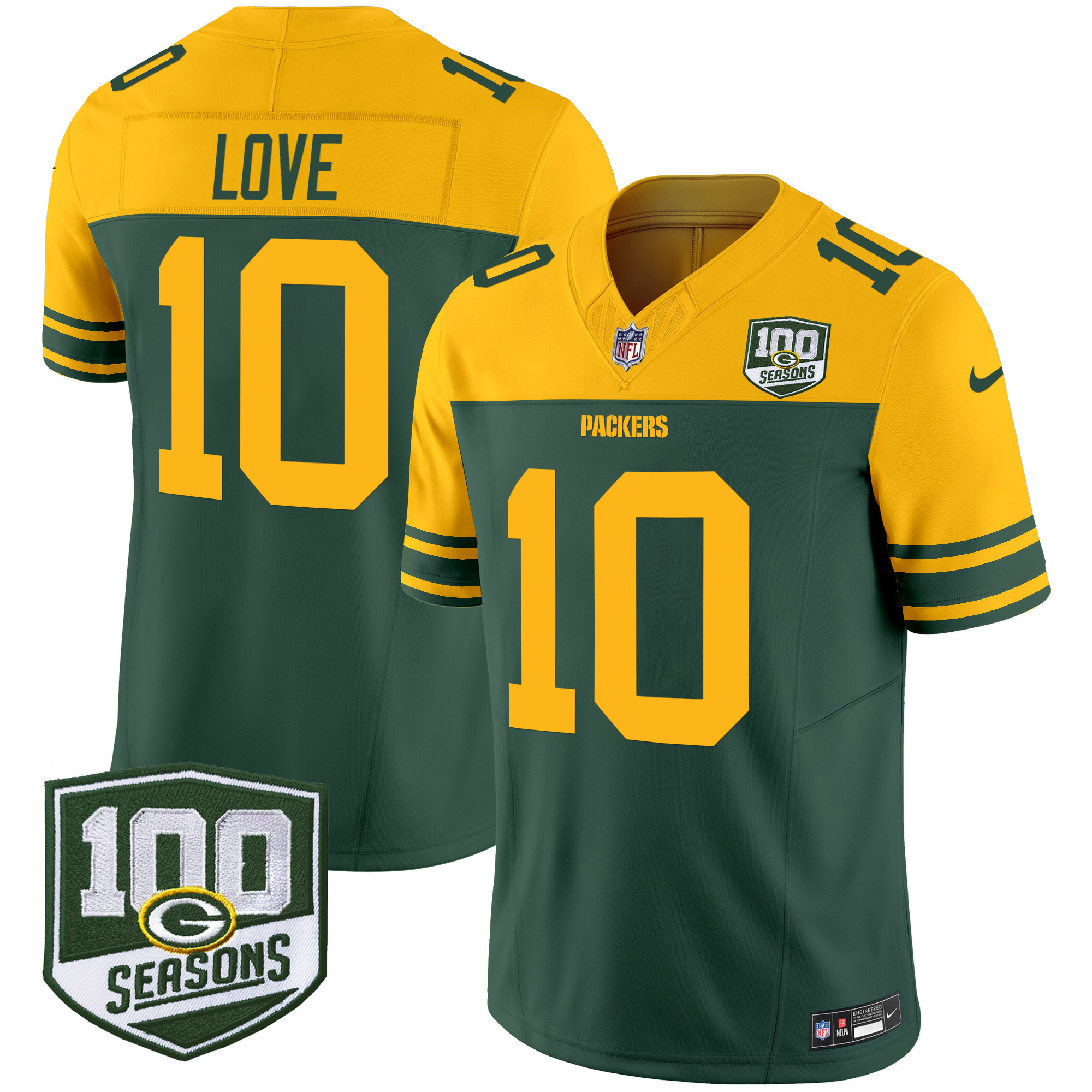 Green Bay Packers Jordan Love Throwback 100th Season Patch Vapor Limited Jersey - All Stitched - Green