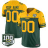 Green Bay Packers Throwback 100th Season Patch Vapor Limited Custom Jersey - All Stitched - Green