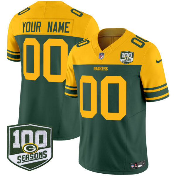 Green Bay Packers Throwback 100th Season Patch Vapor Limited Custom Jersey - All Stitched - Green