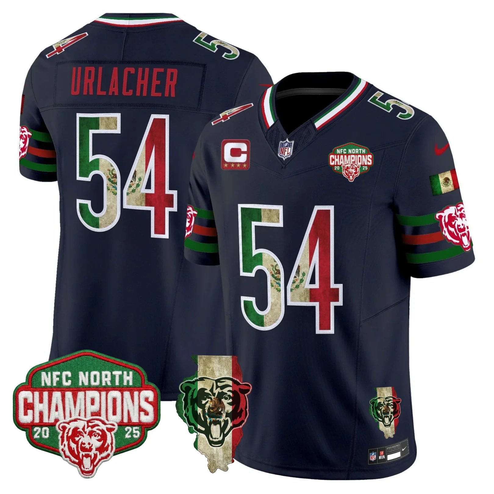 Chicago Bears Brian Urlacher Mexico NFC North Champions Patch Limited Edition - All Stitched - Navy