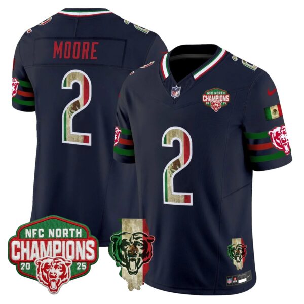 Chicago Bears DJ Moore Mexico NFC North Champions Patch Limited Edition - All Stitched - Navy