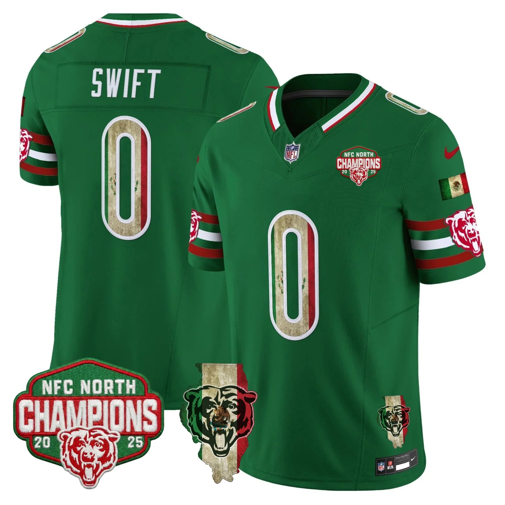 Chicago Bears D'Andre Swift Mexico NFC North Champions Patch Limited Edition - All Stitched - Green