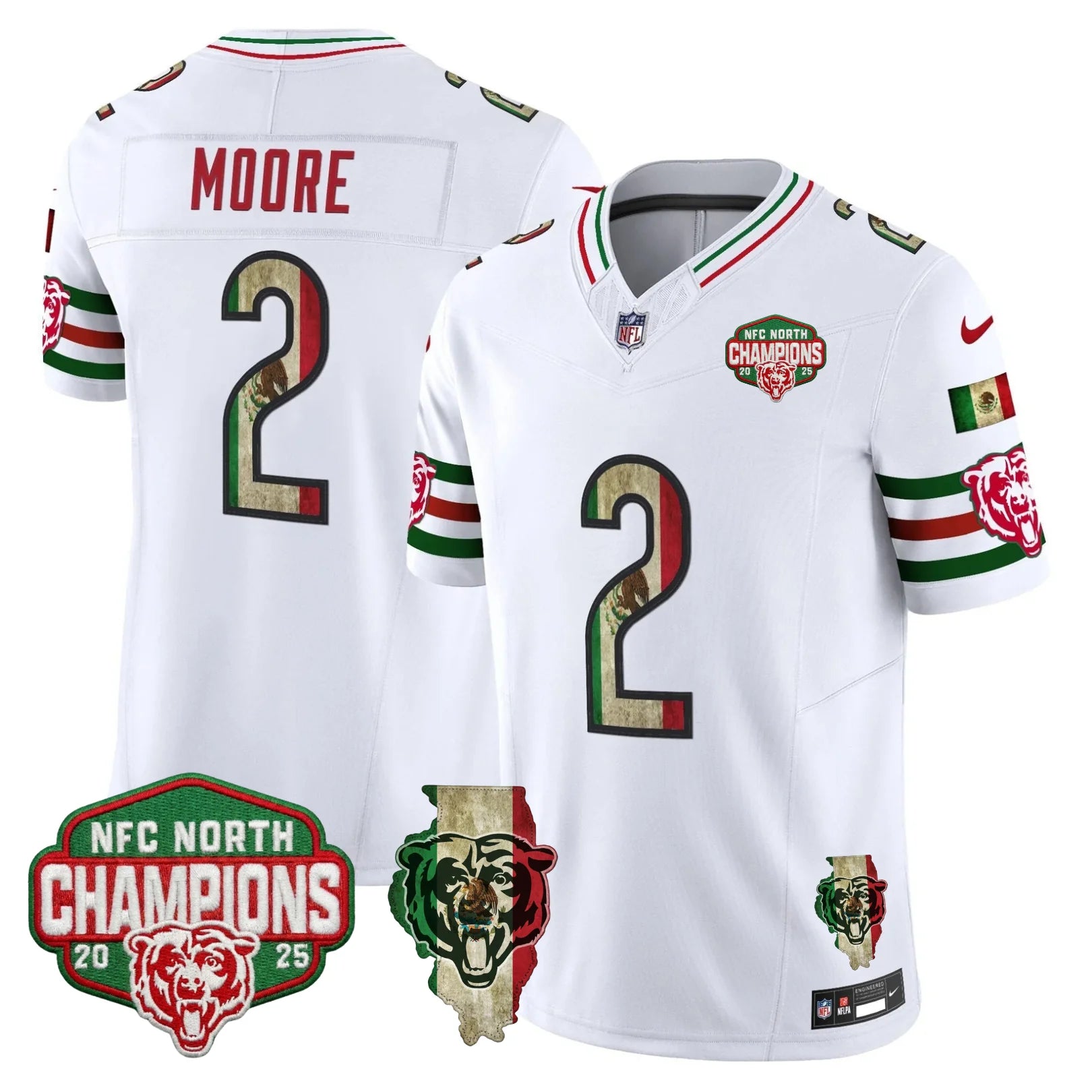 Chicago Bears DJ Moore Mexico NFC North Champions Patch Limited Edition - All Stitched - White